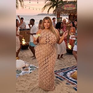 Fashion Nova Tan Geometric Cutout Dress Tanya Size 1X